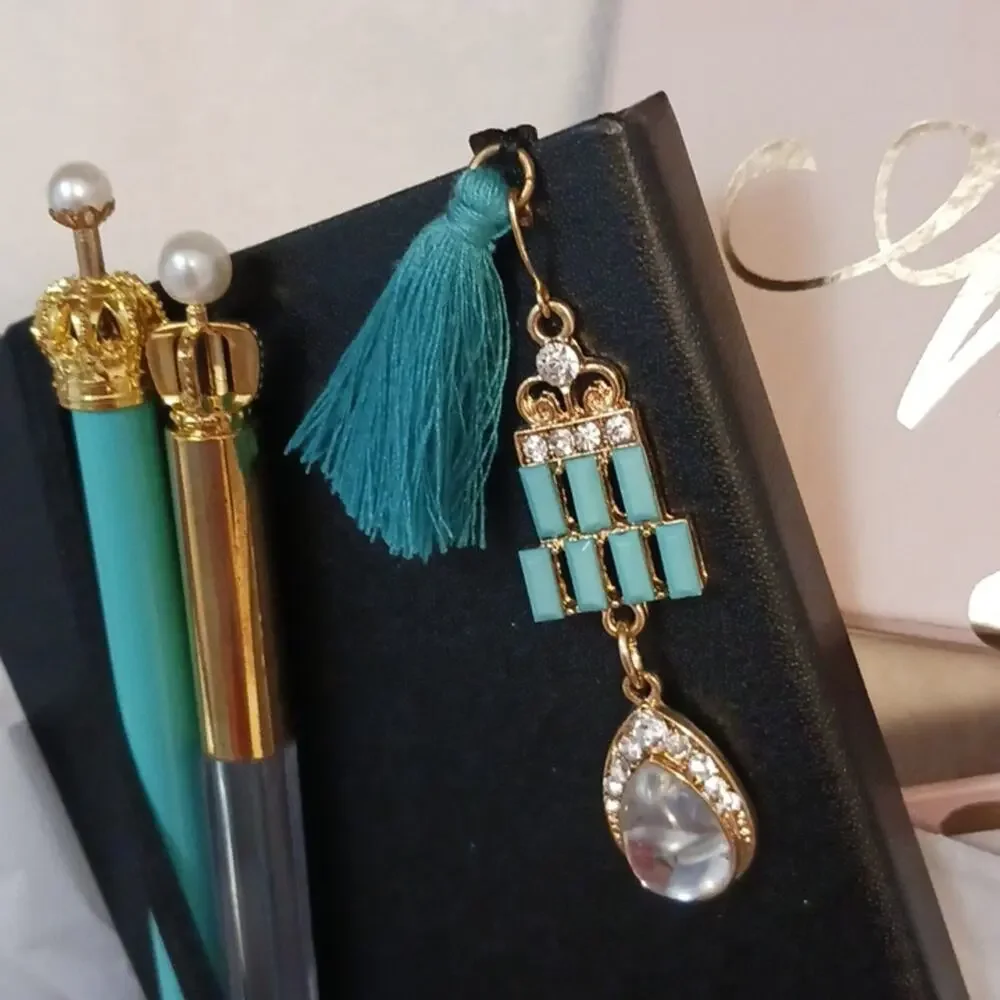 Journal Set Black‎ Hardcover Notebook Jeweled Bookmark Pencil Duo w GIFT BOX New